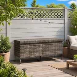 Garden Storage Box with Wheels Grey Outdoor Furniture Rattan Deck Patio