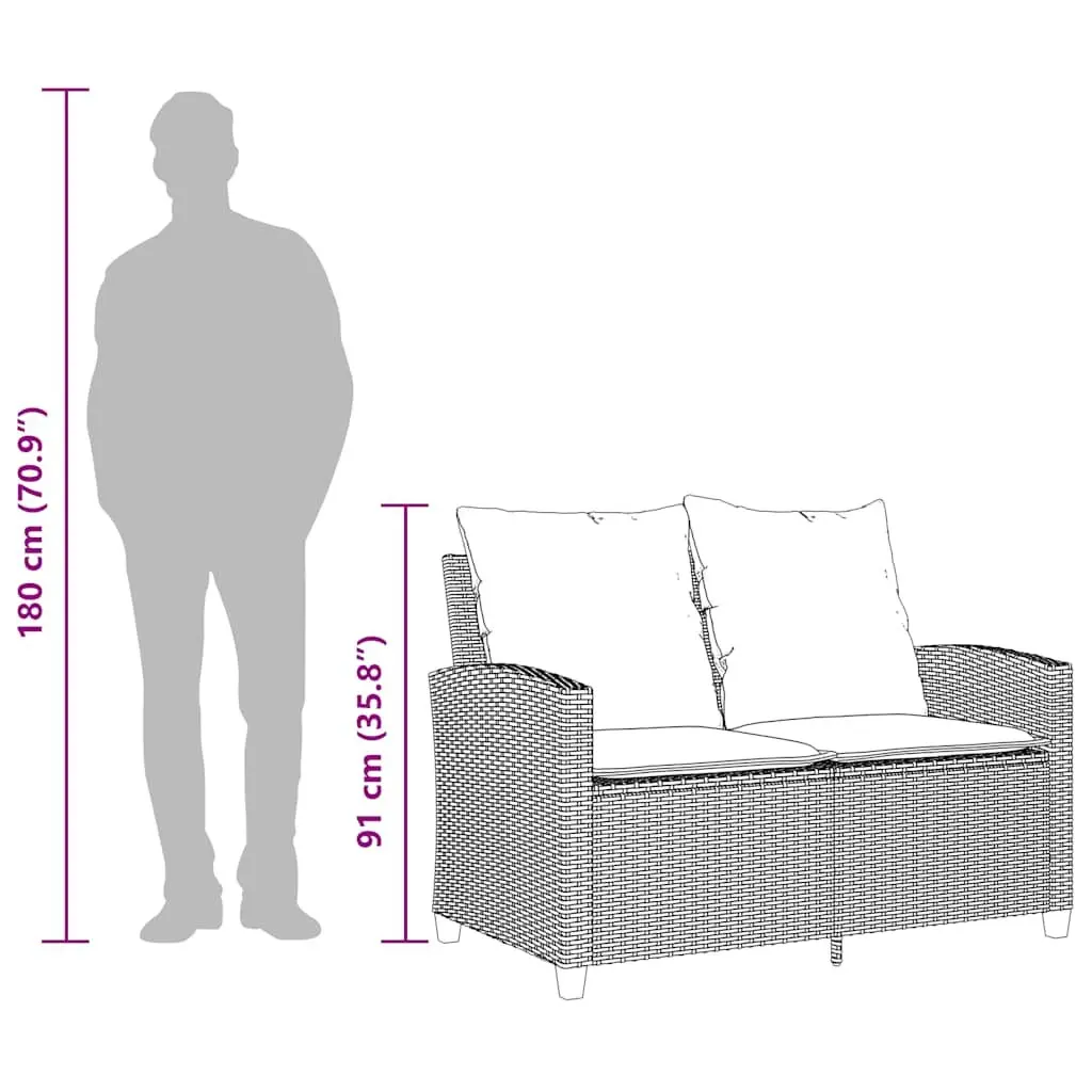 Garden Sofa 2-Seater Outdoor Lounge PE Rattan Beige with Cushions and Glass Table