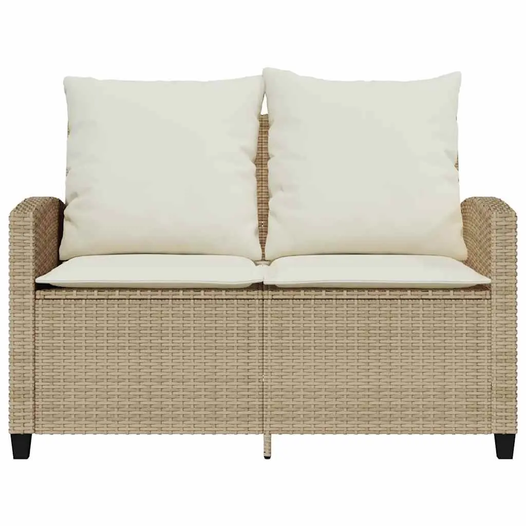 Garden Sofa 2-Seater Outdoor Lounge PE Rattan Beige with Cushions and Glass Table