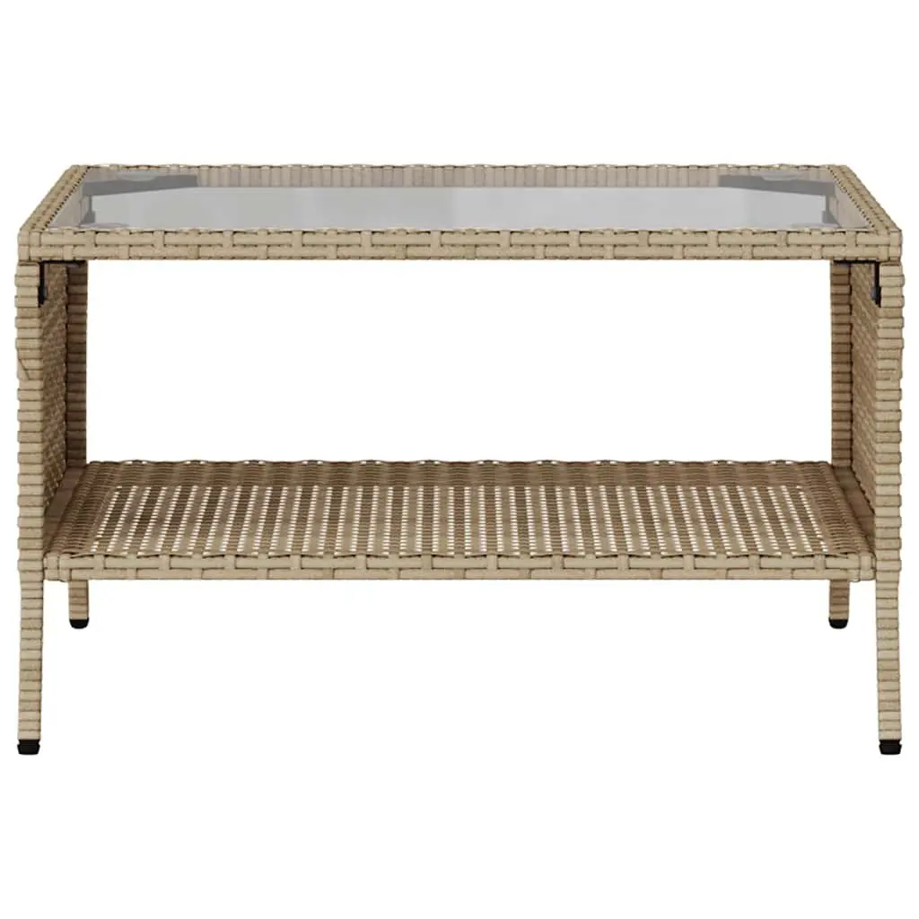 Garden Sofa 2-Seater Outdoor Lounge PE Rattan Beige with Cushions and Glass Table
