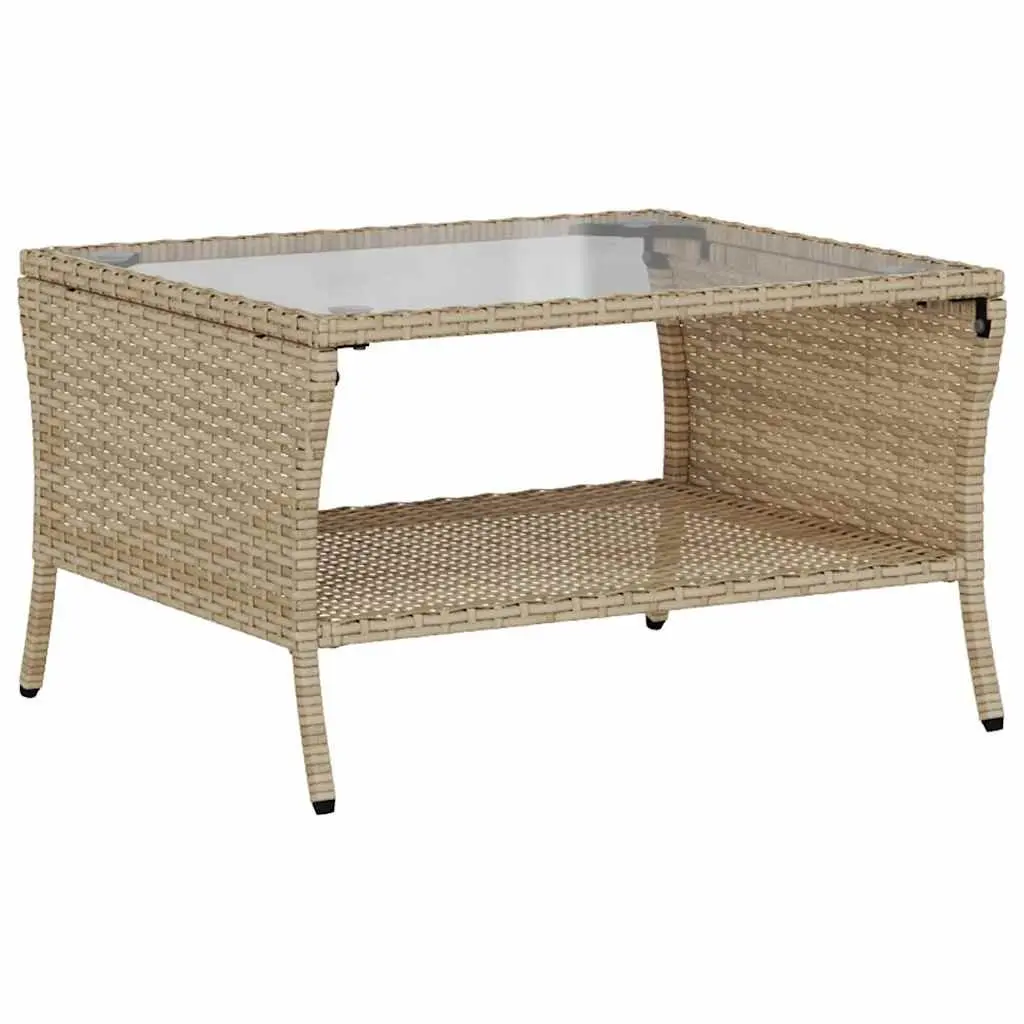 Garden Sofa 2-Seater Outdoor Lounge PE Rattan Beige with Cushions and Glass Table