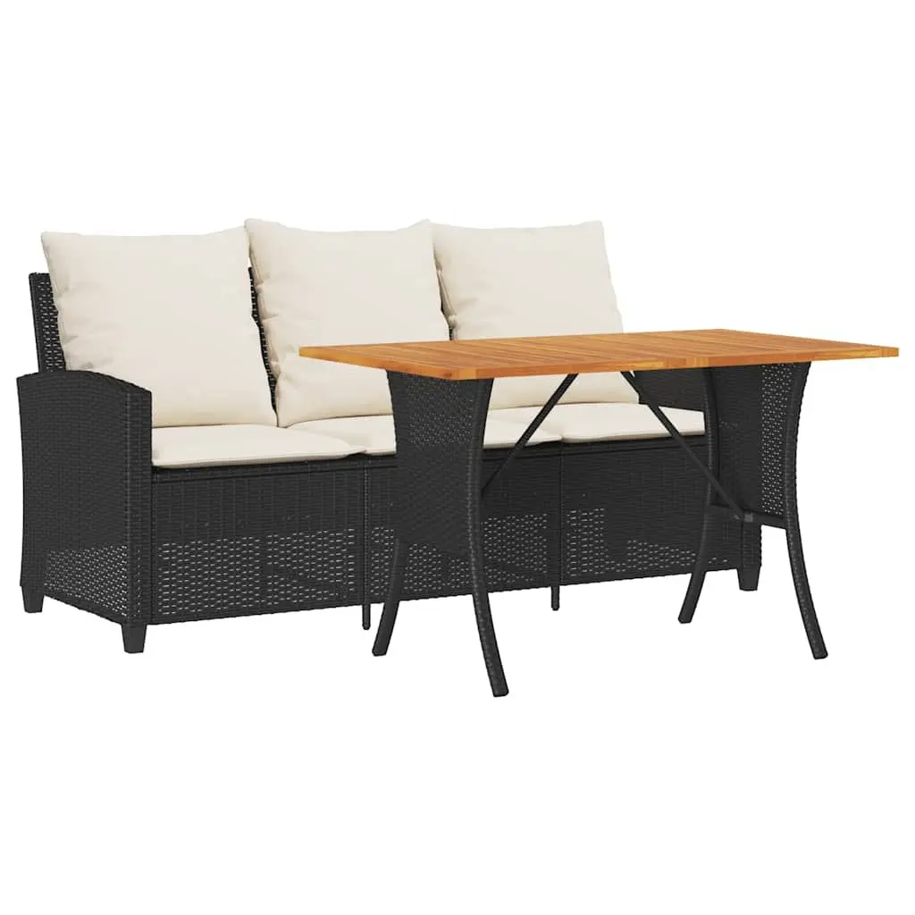 Garden Sofa 3-Seater with Cushions and Table Black Poly Rattan Outdoor Furniture