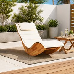 Wooden Rocking Sun Lounger Garden Relaxation Chair with Cushion Brown