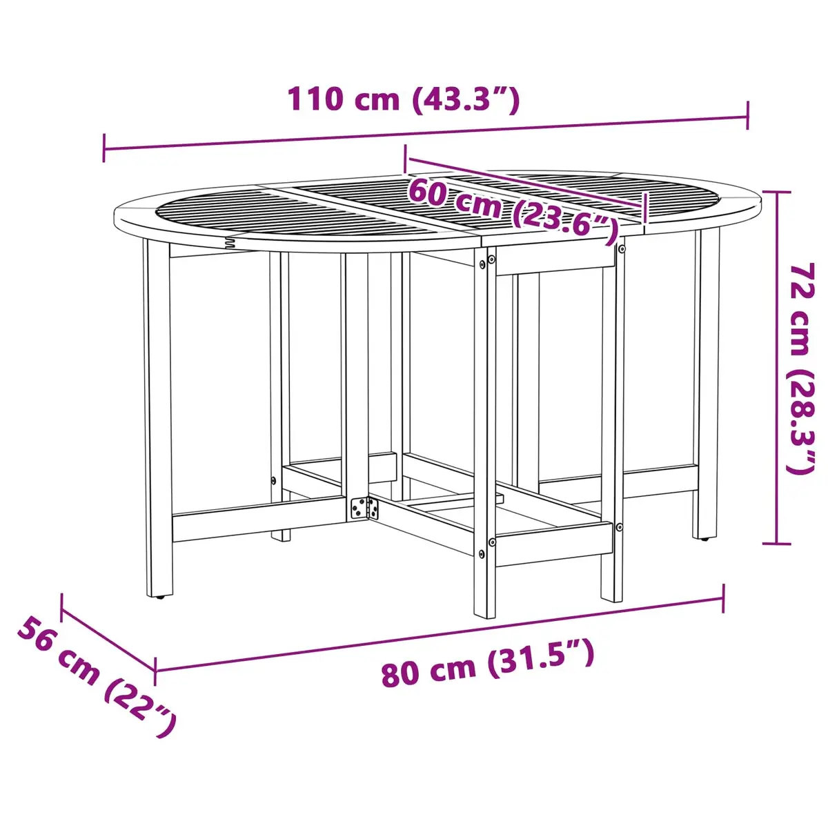 Folding Garden Table Acacia Wood Brown Outdoor Dining Furniture