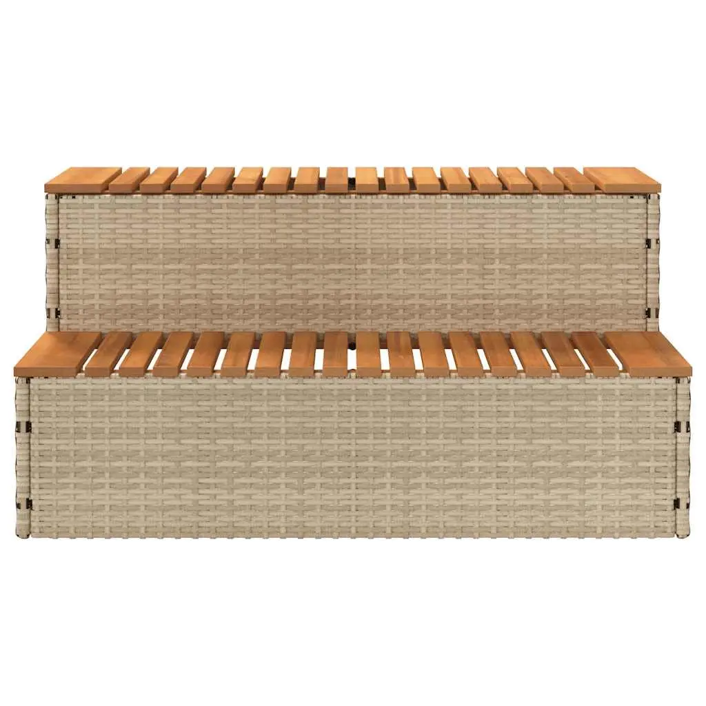 Hot Tub Step Beige Poly Rattan 100x50x50.5 cm Adjustable Feet Durable Spa Pool Entry Stool
