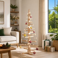 Wooden Christmas Tree Decoration 150cm Solid Pine Wood Holiday Home Decor