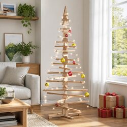 Wooden Christmas Tree Decoration 180cm Solid Pine Wood Holiday Home Seasonal