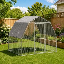Chicken Run with Roof 2.5x2x2.25m Walk-In Coop Enclosure Hexagonal Mesh Silver