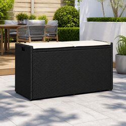 Outdoor Storage Bench with Cushion Black 100cm Poly Rattan Garden Seating