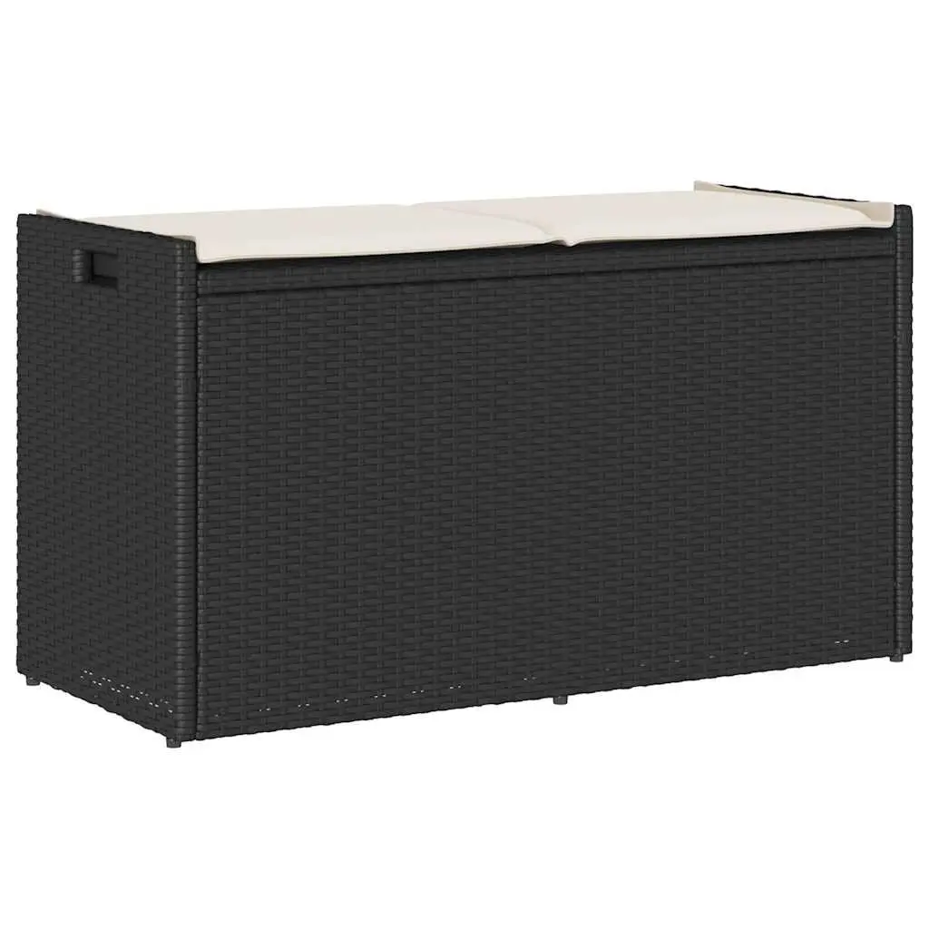 Outdoor Storage Bench with Cushion 100cm Black PE Rattan Garden Seating