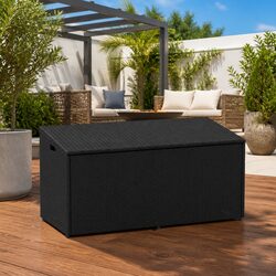 Outdoor Storage Box Black Garden Furniture Poly Rattan 110x50x58cm Bench Deck