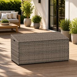 Garden Storage Box Grey Poly Rattan Outdoor Furniture Deck Patio Cushion