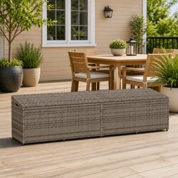 Garden Storage Box Grey Outdoor Furniture Poly Rattan Patio Deck Box