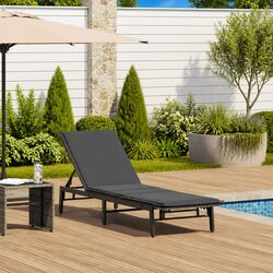 Sun Lounger Grey Poly Rattan Outdoor Furniture Adjustable Backrest Patio Lounge