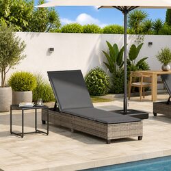 Sun Lounger Outdoor Garden Furniture Grey Adjustable Recliner Poly Rattan