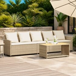 Garden Sofa 5-Seater Outdoor Furniture Set with Cushions Beige Poly Rattan