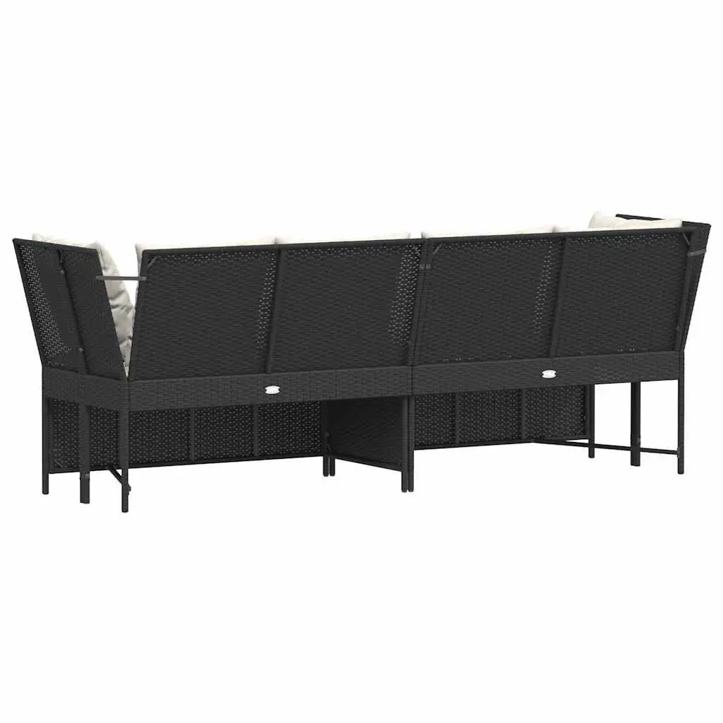 Outdoor Garden Sofa Black Poly Rattan with Cushions Modular Seating Patio