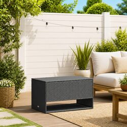 Outdoor Storage Box Black PE Rattan Garden Cushion Organizer with