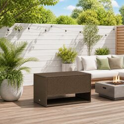 Outdoor Storage Box Brown Poly Rattan Garden Furniture Cushion Organiser