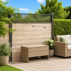 Outdoor Storage Box Beige Poly Rattan Garden Furniture Cushion Organizer
