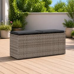 Garden Bench with Cushion Grey Outdoor Seating Poly Rattan Patio Furniture