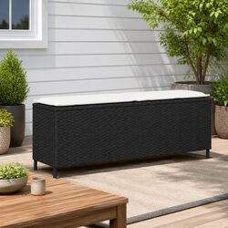 Garden Bench with Cushion Black Outdoor Seating Poly Rattan Weather-Resistant