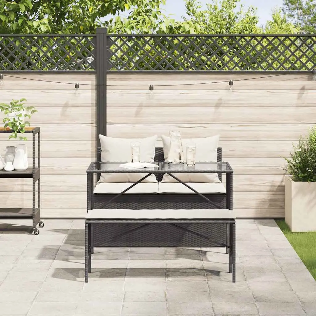 Outdoor Dining Set 3 Piece Garden Furniture Black Poly Rattan with Cushions