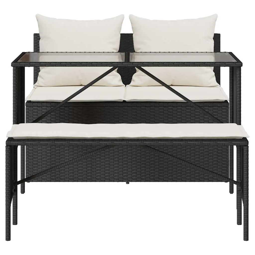 Outdoor Dining Set 3 Piece Garden Furniture Black Poly Rattan with Cushions