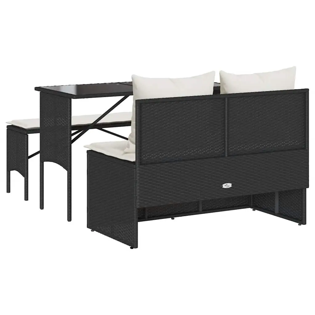Outdoor Dining Set 3 Piece Garden Furniture Black Poly Rattan with Cushions