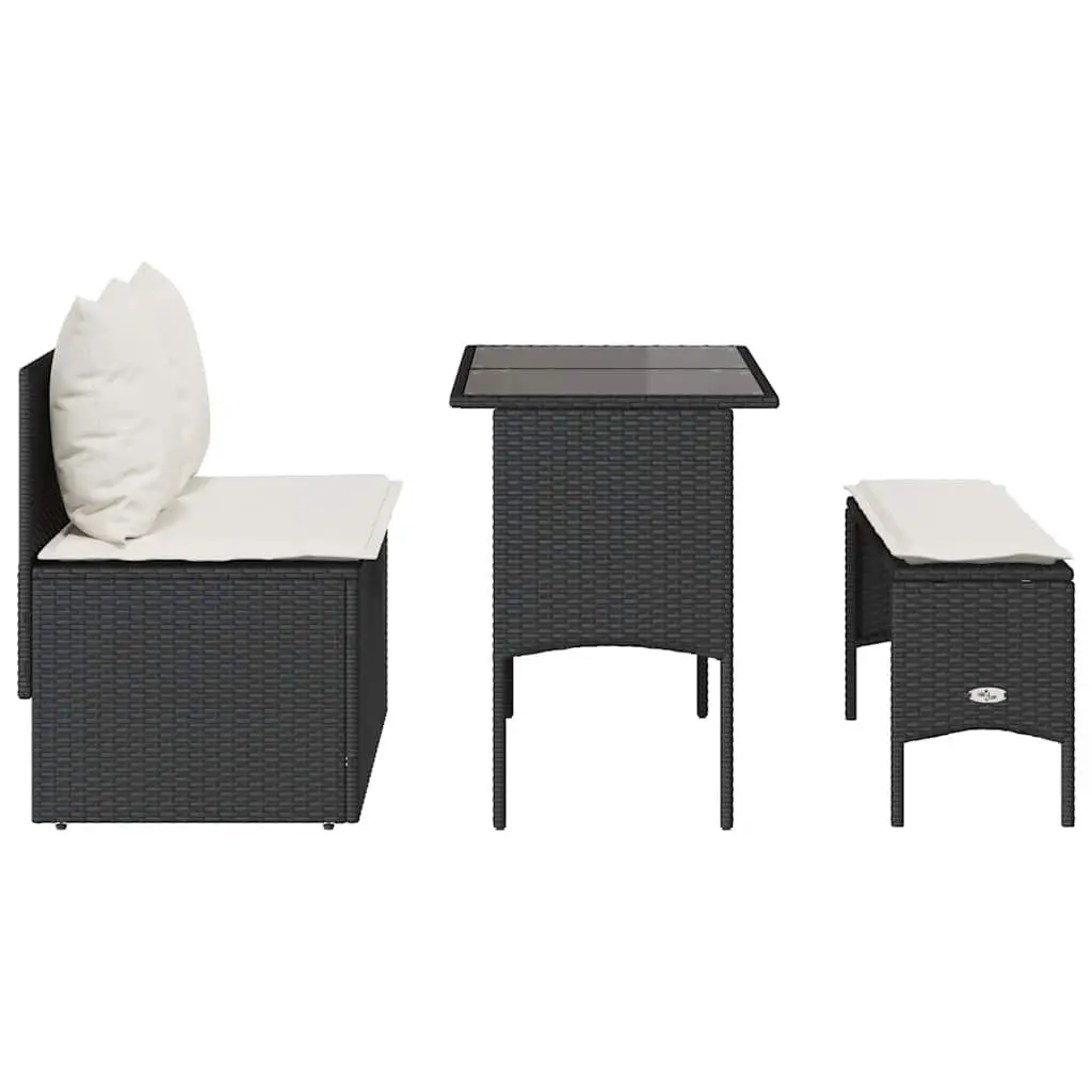 Outdoor Dining Set 3 Piece Garden Furniture Black Poly Rattan with Cushions