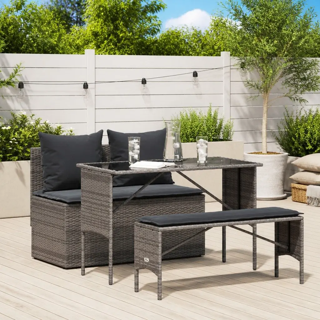 Garden Dining Set 3 Piece Outdoor Furniture Grey with Cushions Patio Table