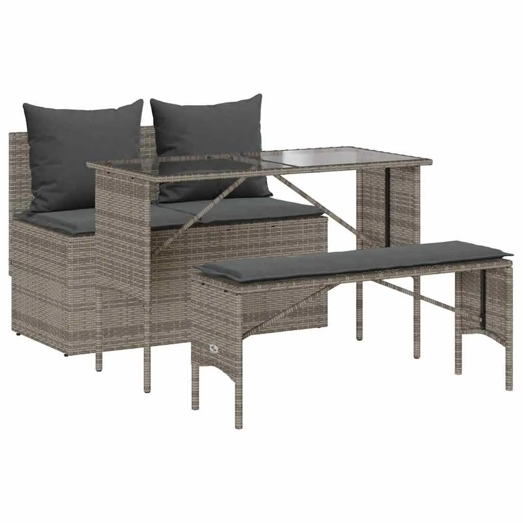 Garden Dining Set 3 Piece Outdoor Furniture Grey with Cushions Patio Table