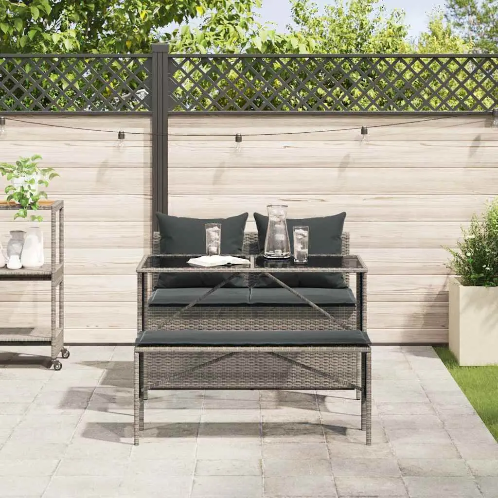 Garden Dining Set 3 Piece Outdoor Furniture Grey with Cushions Patio Table