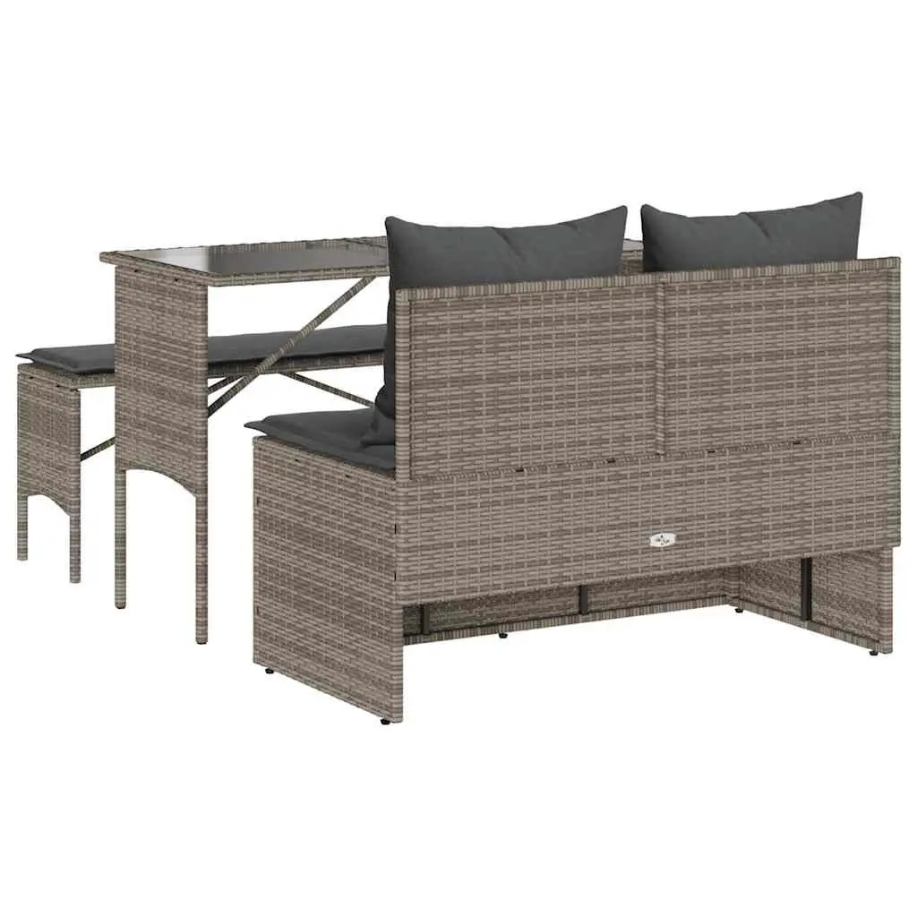Garden Dining Set 3 Piece Outdoor Furniture Grey with Cushions Patio Table