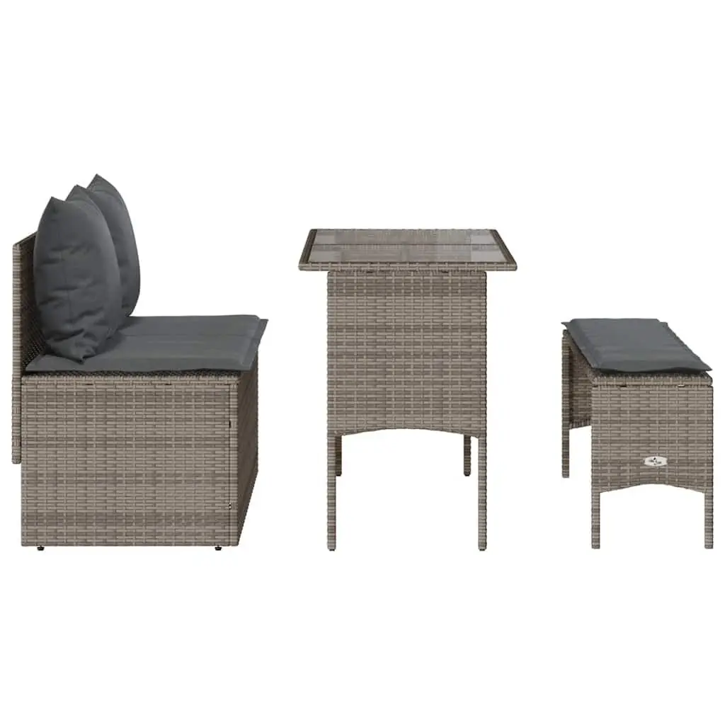 Garden Dining Set 3 Piece Outdoor Furniture Grey with Cushions Patio Table