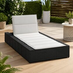 Sun Lounger with Floating Cushion Black Poly Rattan Adjustable Backrest Garden