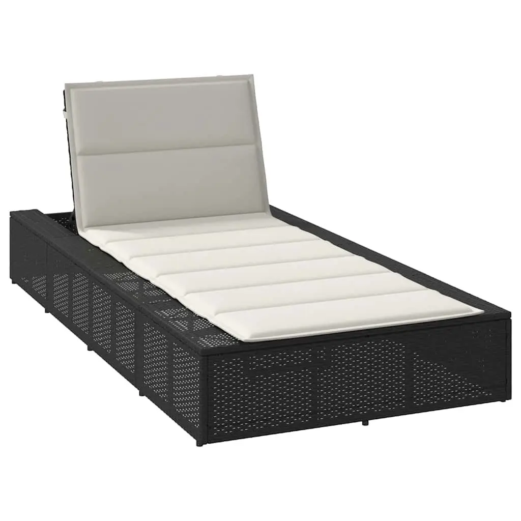 Sun Lounger Floating Cushion Adjustable Backrest Black Poly Rattan