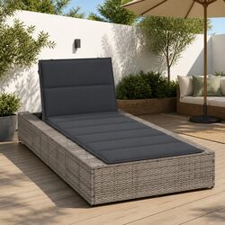Sun Lounger Sunbed Grey Poly Rattan Adjustable Backrest Outdoor Garden Furniture