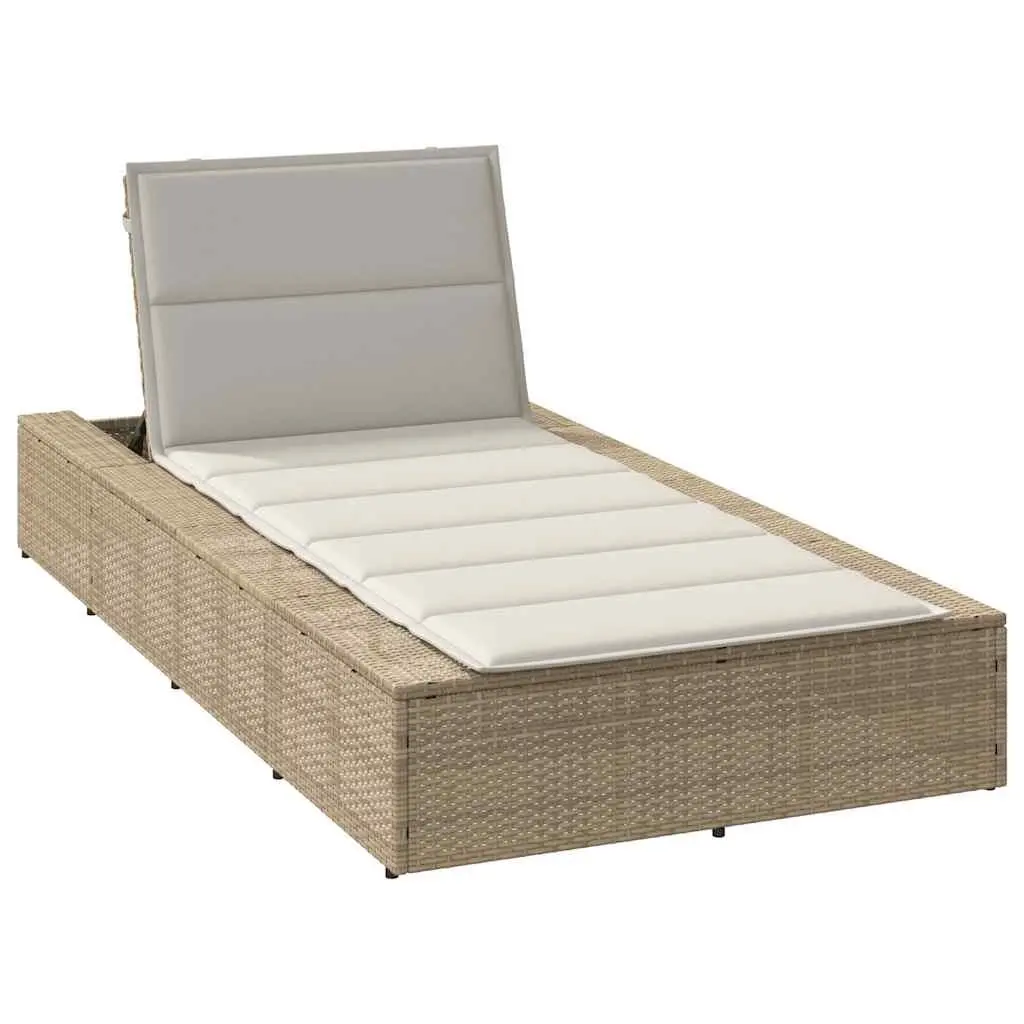 Sun Lounger Adjustable Backrest Outdoor Daybed Beige Poly Rattan