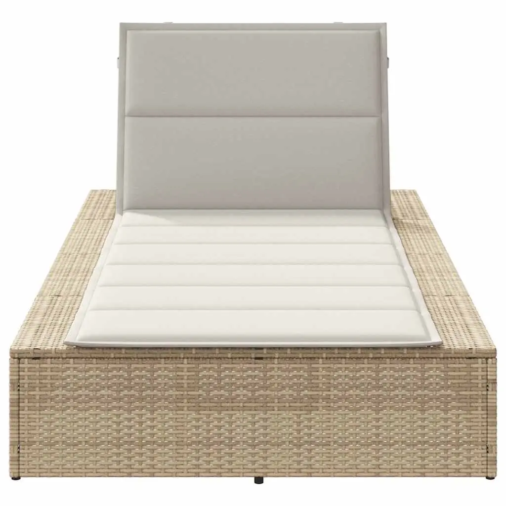 Sun Lounger Adjustable Backrest Outdoor Daybed Beige Poly Rattan