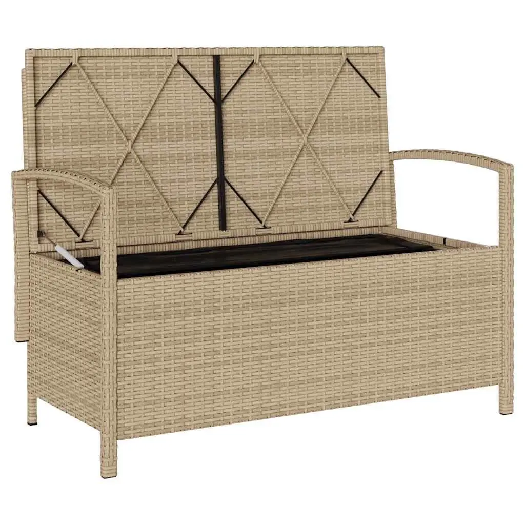 Garden Storage Bench Outdoor Seating Poly Rattan Beige with Cushion