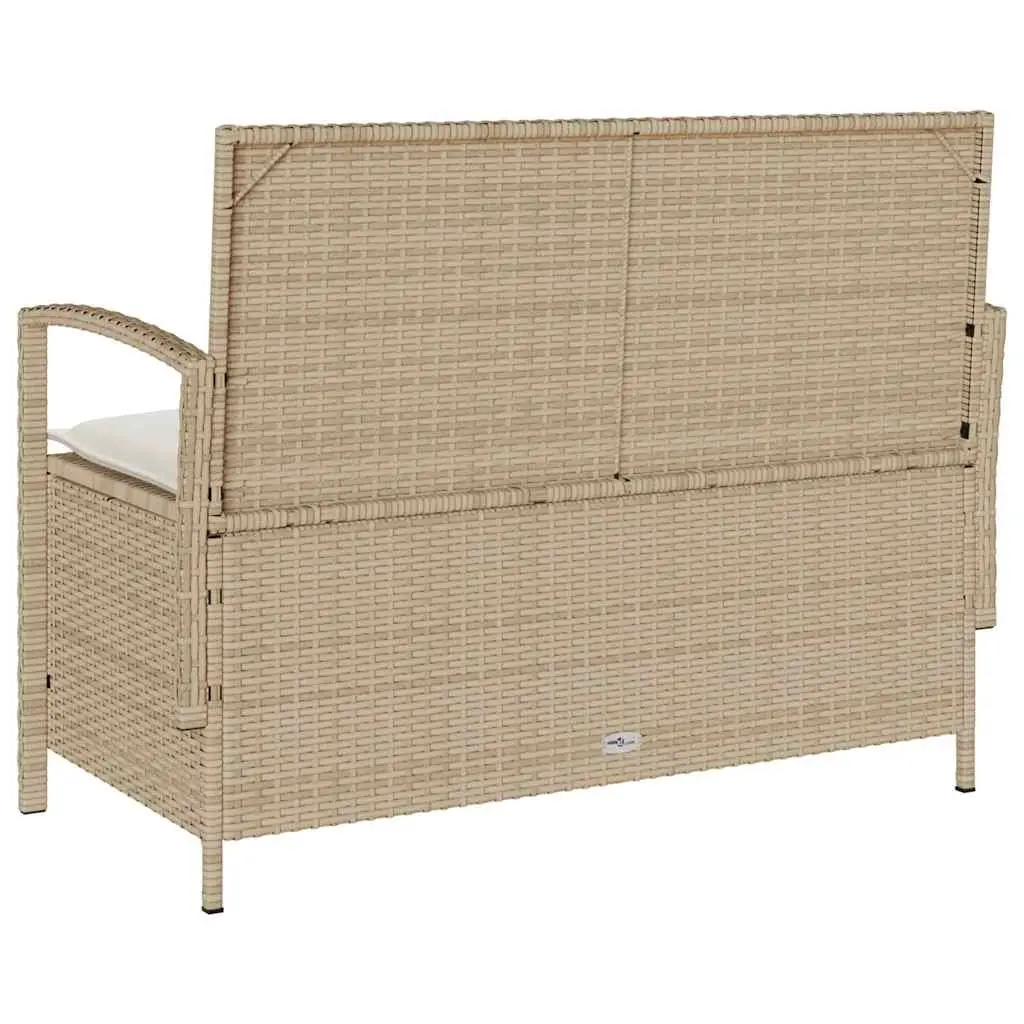 Garden Storage Bench Outdoor Seating Poly Rattan Beige with Cushion