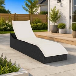 Sun Lounger Folding Outdoor Garden Chair Reclining Seat with Cushion Storage Box