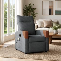 Massage Recliner Chair Grey Fabric Manual Recline 6 Point Vibration Armchair