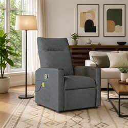 Massage Recliner Chair Grey Fabric Manual Recline Vibration Armchair Relaxation