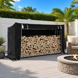 Firewood Rack with Zippered Rain Cover Elevated Design Large Capacity Storage