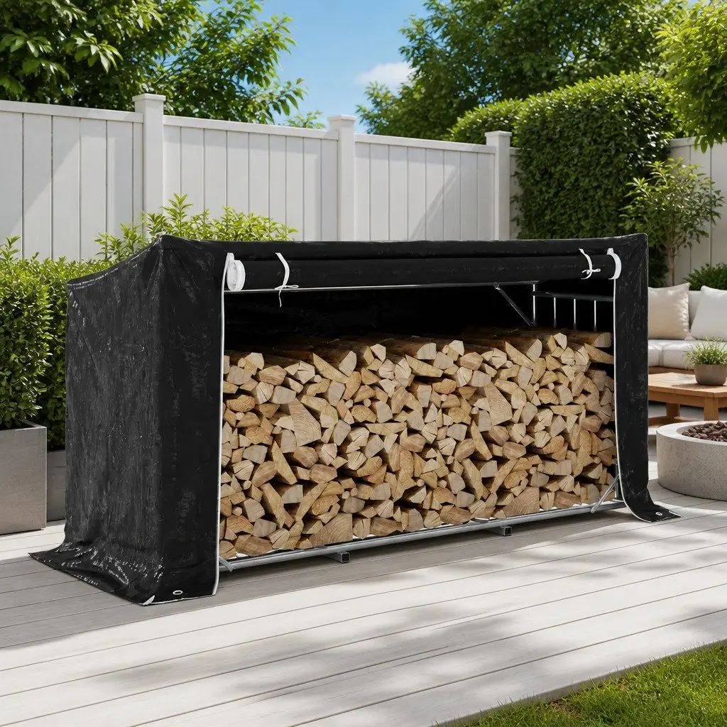 Firewood Rack with Zippered Rain Cover 200.5x80.5x110.5 cm Storage Log Carrier