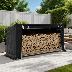 Firewood Rack with Zippered Rain Cover 200.5x80.5x110.5 cm Storage Log Carrier
