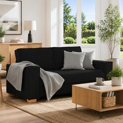 2-Seater Sofa Black Fabric Lounge Living Room Couch Comfortable Armrests