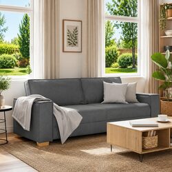 3-Seater Sofa Grey Fabric Lounge Couch Living Room Furniture 220x78x84cm